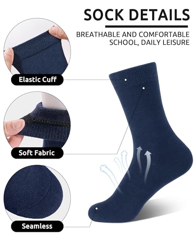 Image of Somaibo 8 Pairs Kids Socks for Boys Girls Crew Dress Athletic Socks Soft Cotton Seamless Cushioned School Sock