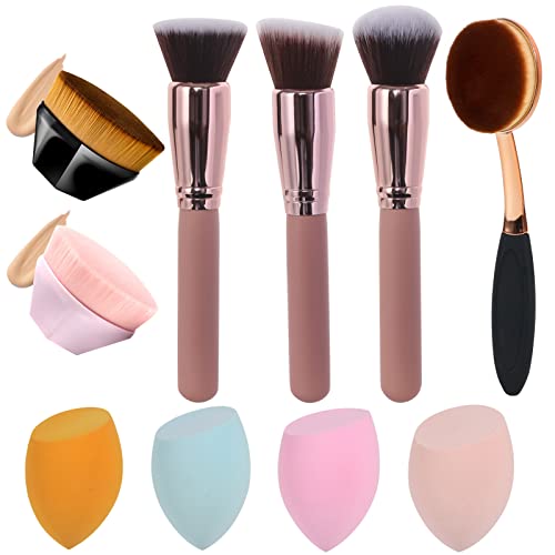 10 Pcs Multifunctional Foundation Brush Set, Travel Kabuki Brush for Women, Foundation Makeup Brush For Liquid, Buffing, Stippling Brush, Cream