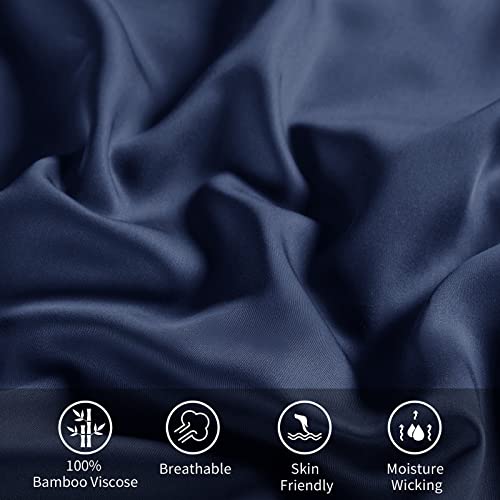 Venteos Viscose From Bamboo Pillowcase Queen 2 Pack - Silk Cooling Pillowcase Set Of 2, Satin Pillowcases For Hair And Skin, Soft & Breathable Pillow Cases With Envelope Closure,Navy Blue,20X30 Inches #TOP1