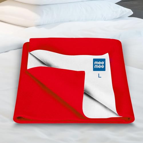 Image of Mee Mee Reusable Water Proof Cotton Bed Protector Sheet /Extra Absorbent Mat /Dry Sheets /Urine Sheet /Dry Mat Pack of 2 (Large, Red)(100CmX140Cm)