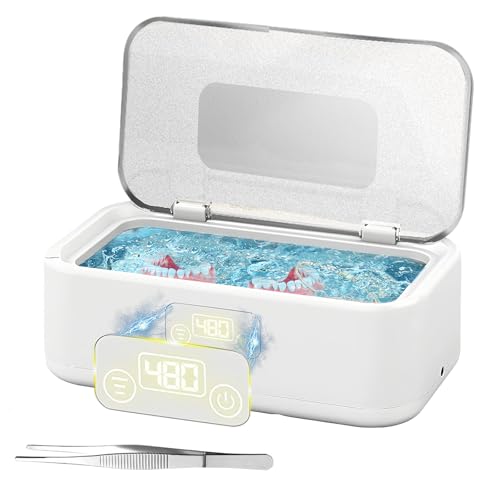Dispositivo de limpieza ultrasónica para gafas, 800 ml, 49000 Hz, con 5 modos, limpiador ultrasónico con pantalla digital, con pinzas, para gafas, monedas, anillos de dedos, dentaduras postizas
