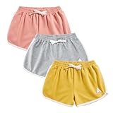  Rolanko Enfant Shorts Fille Sports Coton Danse Short Gymnastique Été D\'entraînement Hot Pant pour La Course Lot De 2 (Rose Gris Jaune, Taille:110, 4-5 Ans)