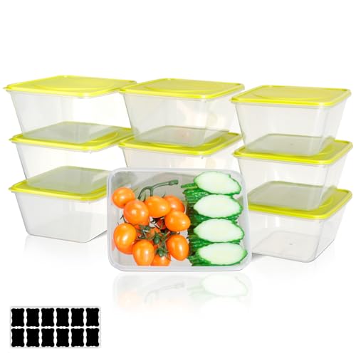 Cozary Lot de 10 Boîtes Alimentaires Boîtes de Congélation, Rectangulaires, Boîte Conservation Alimentaire Libre de BPA, avec Couvercles, Micro-Ondes, Congélateur, Passe au Lave-Vaisselle, 1100ml