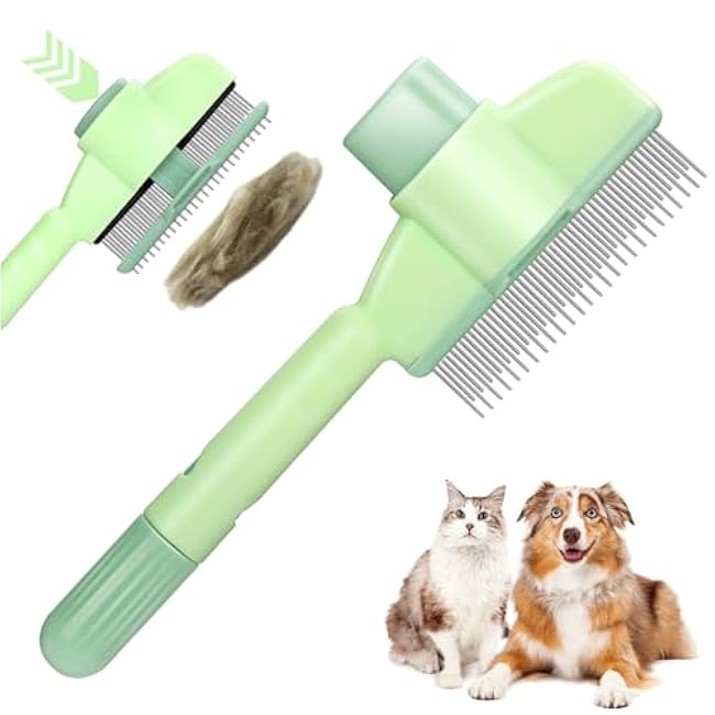 XANGNIER Pet Hair Removal Comb One-Click Self-Cleaning Grooming Brush, De-Shedding Comb for Short & Long Hair, Pet Grooming Supplies for Cats & Dogs-fk6zl1oP