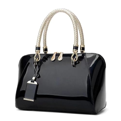 Patent Vegan Leather Top-handle Purse Shiny Handbags Crossbody Satchel Purse Elegant Shoulder Bag