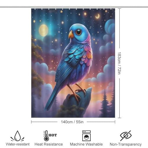 Rideau de douche oiseau mignon imperméable en tissu polyester 140x183cm