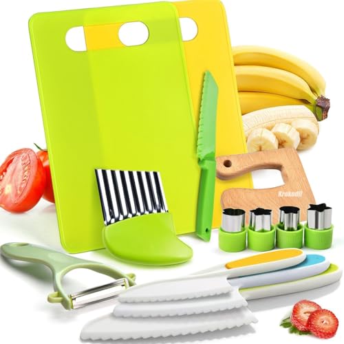 Owyee 13pcs cuchillos de cocina de madera para niños, un conjunto de cuchillos de seguridad adecuados para la cocina real de los niños