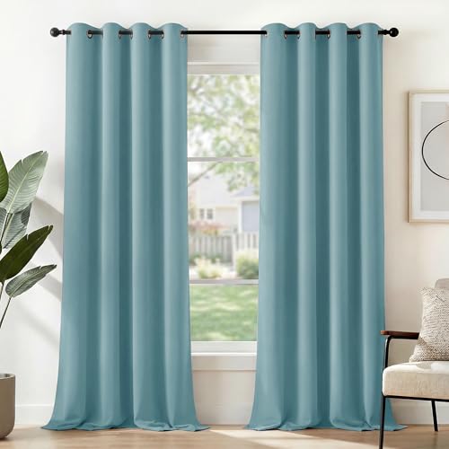 Deconovo Cortinas Dormitorio Moderno Tela Suave Gruesa para Ventanas de Habitación Juvenil con Ollaos 2 Piezas, 135x240cm, Azul Cielo