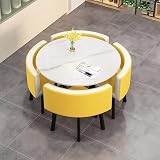 LUUYYI Büro-Empfangsset – 4 Stühle & runder Tisch, platzsparende Küche, Esszimmermöbel, einfache Montage für Lounge & Wohnzimmer, stilvoll und funktional (Gelb Weiß, 80 x 80 x 75 cm)