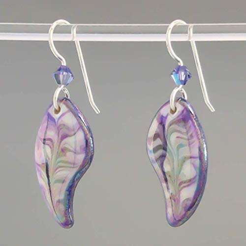 Elegant Eggplant Lilac Angel Wing Sterling Silver Dangle Earrings2