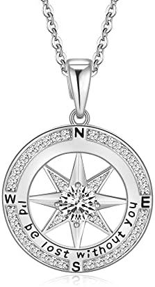 Gift for Wife Anniversary Compass Necklace for Women Birthday Jewelry For Her Girlfriend Valentines Day Mothers Day Gifts For Mom Christmas Wedding Gifts for Her Anniversary White Gold I'd Be Lost Without You Gifts for Her Birthday Diamond Necklaces