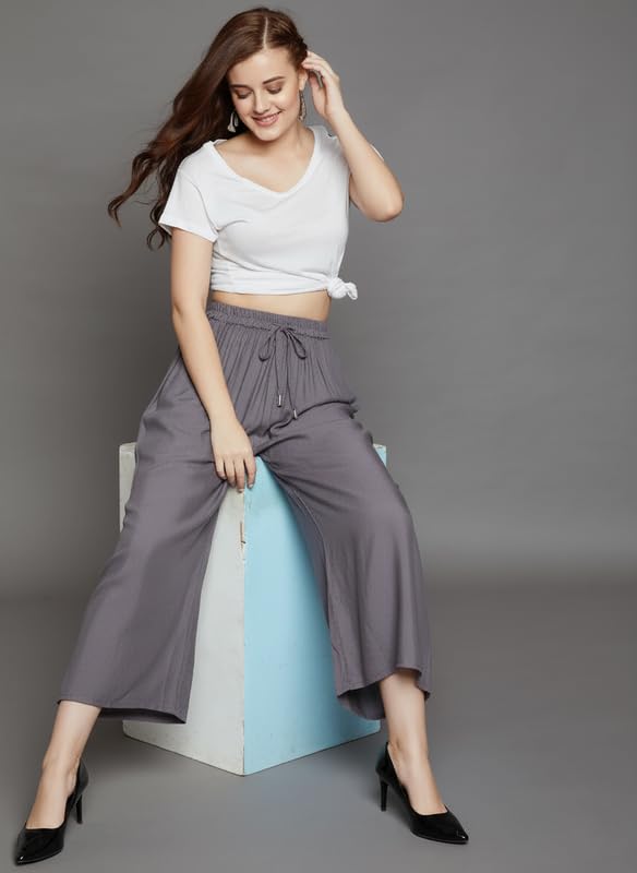 Image of Super Soft Viscose Rayon Flared Palazzo Pants for Women Stylish Wide Leg Straight Relaxed Fit Casual Ethnic Office Wear