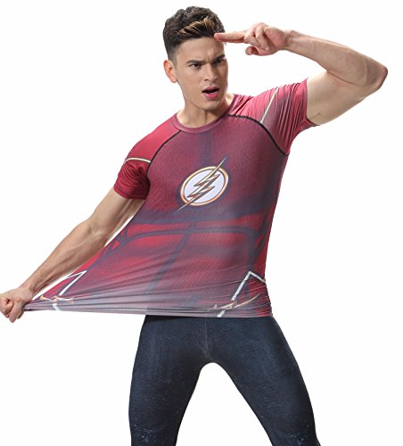 Red Plume Mens 3D Digital Printing Short Sleeve T-Shirt Outdoor Running Yoga Fitness Tight Shirt For Men Red #TOP4