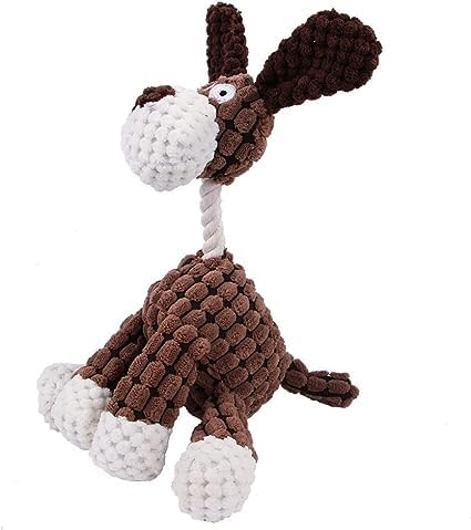 Squeaky Dog Plush Toy, Dog Toy, Plush Animal Dog Toy for Small Medium Donkey, Dog, Sheep, Approx. 28 x 20 x 7 cm (Brown, Animal Print)