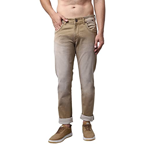 Image of Cantabil Men Khaki Cotton Regular Fit Casual Jeans (P MDNM00250A Khaki)