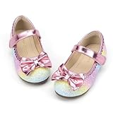 Hehainom Toddler Girls Dress Shoes Little Kids Flower Girl Sparkle Bow Ballet Flats School Wedding Party Shoes(Rainbowsequin 8 M US Toddler)