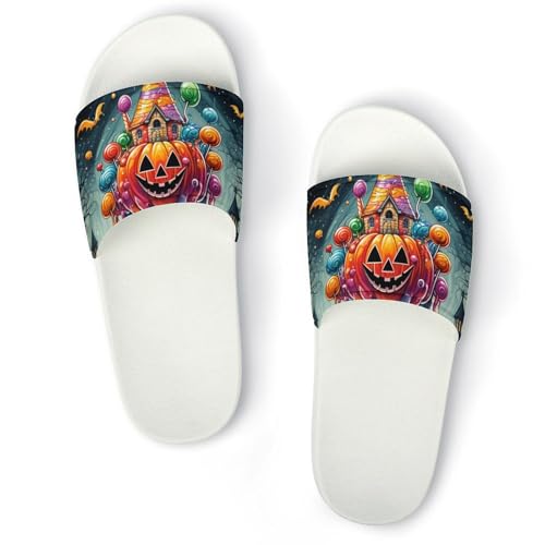 Colorful Candy Halloween Funny House Sandals Non Slip Shower Slippers Quick Drying Bathroom Shoes for Women Men