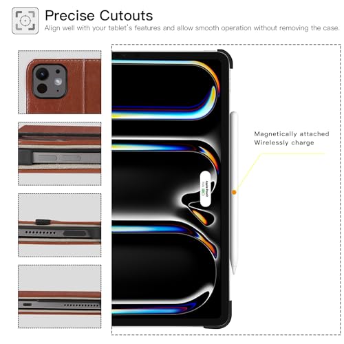 ZtotopCases for iPad Pro 12.9 6th/5th/4th/3rd Generation Case 2022/2021/2020/2018, Premium PU Leather Folio Cover, Auto Wake/Sleep, Multi Viewing Angles, Supports Pencil Pro and Touch ID, Brown