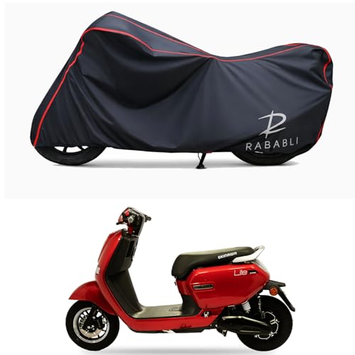 Image of Waterproof Bike Body Cover Compatible for | Okinawa Lite STD | Taffeta Fabric, Red Piping Design, Bottom Elastic Fit | Dustproof, Sun UV & Rain Protection for All Bikes