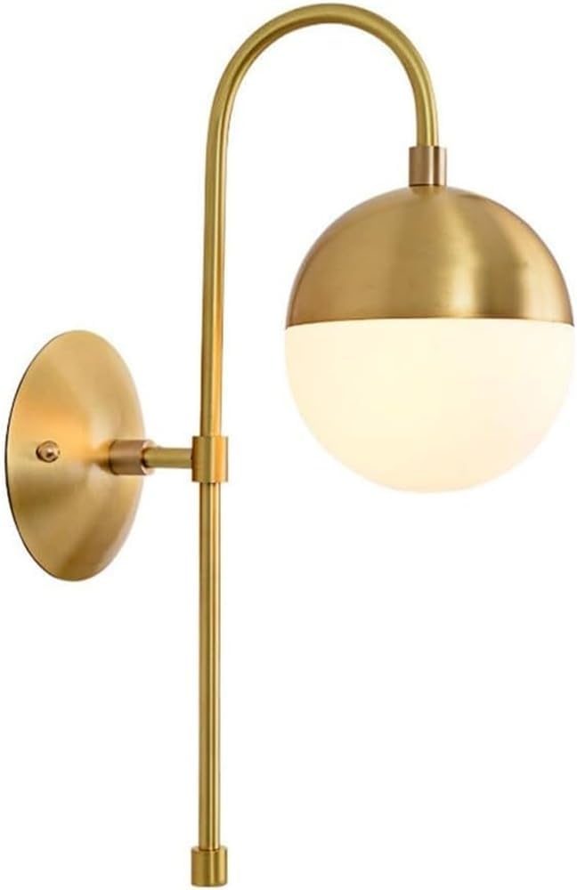 Brushed Gold Frosted Globe Glass Wall Sconce Iron Base Home Decor Wall Light for Bedroom Living Room Bedside Hallway Entryway