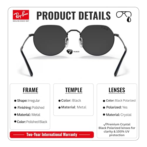 Image of Ray-Ban RB3565 JACK Square-Round Shaped Sunglasses for Men & Women with Official RAYBAN Eyewear Kit