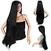 Produktbild Ivan Cosmetic 30inch Black Long Nature Straight With Wave Tail Kanekalon Synthetic Lace Fornt Heat Resistant High Density Wig With Baby Hair Pre Plucked Hair For All Skins Women.