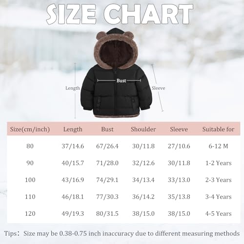 kids4ever Baby Jacke Junge Warm Wintermantel Niedlich Plüsch Bärenohren Winterjacke Reißverschluss Kapuzenjacke Schwarz für Kleinkinder 6-12 Monate