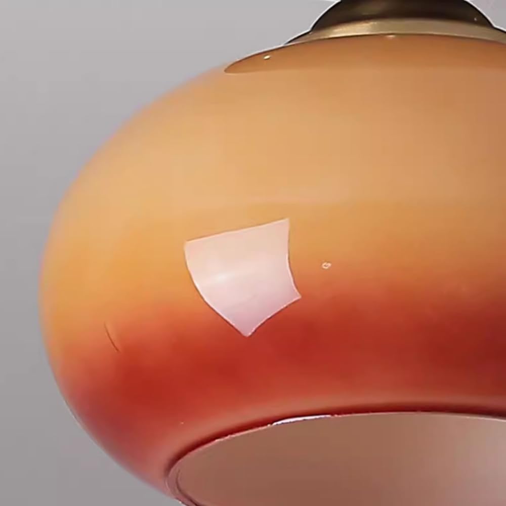 Retro Semi Flush Mount Ceiling Light Vintage Orange Amber Glass Shade Dark Wood Base Antique Brass Dome Close to Ceiling Lamp for Hallway Entryway Corridor Closet(Orange)