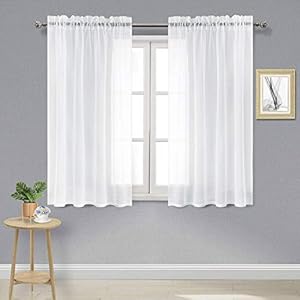 DWCN White Sheer Curtains Semi Transparent Voile Rod Pocket Curtains for Bedroom and Living Room, 52 x 45 inches Long, Set of 2 Panels