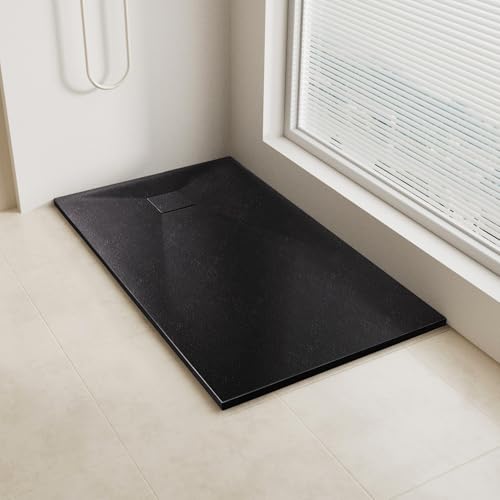 AQUARA 1200 x 700mm Shower Tray, Slip-Resistance Walk in Shower Trays with Shower Waste, Stylish and Durable Base for Shower Enclosure, Black
