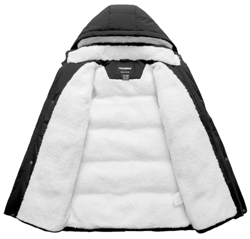 Image of Boys Winter Puffer Jacket Waterproof Hooded Parka Coat with Faux Fur Lining Warm Insulated Outdoor Jacket for Kids