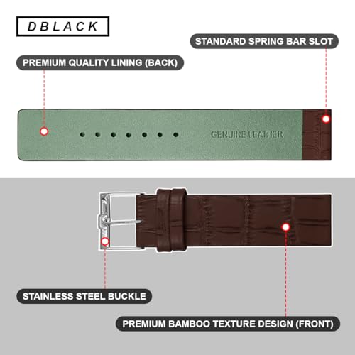 Image of DBLACK ''TNDS1'' Slim Leather Watch Strap, Minimalist style and a Bamboo-texture Design Belt / / For 18mm, 20mm, or 22mm, Compatible for TITAN Edge Slim Watches (Choose Your Size & Color)
