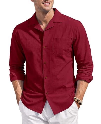 Image of Zombom Men's Cotton Blend Shirt with Full Sleeves Solid Pattern Cuban Collar Neck Line Regular Fit and Standard Length | Solid Shirt for Man Cotton | Shirts for Mans