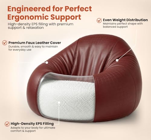 Image of Sattva Classic 2XL Bean Bag Chair with Beans Filled | Sofa Style Faux Leather Beanbags for Living Room | Pre-Filled Bin Bags Sofa & Beam Bag for Adults | Home & Office, Tan