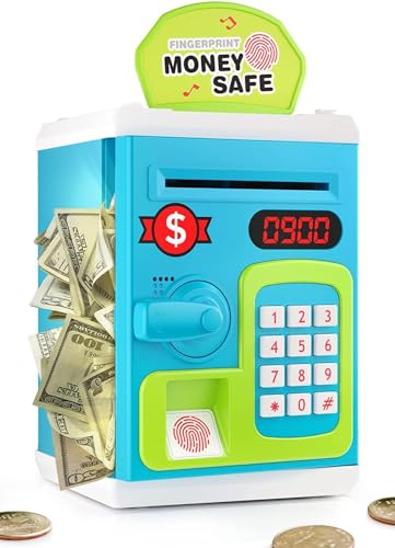 Image of Kidoyz Electronic Money Safe Piggy Bank, Password Protected with Touch Sensor, ATM Toy with Lights and Sound, Blue and White - Color As Per Stock