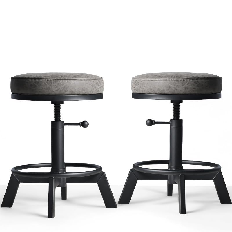 Sponsored Ad - Industrial Bar Stools-Standard Height Chairs-Swivel Pu Seat-Kitchen Island Stool-Height Adjustable 15-21inch(Set of 2)