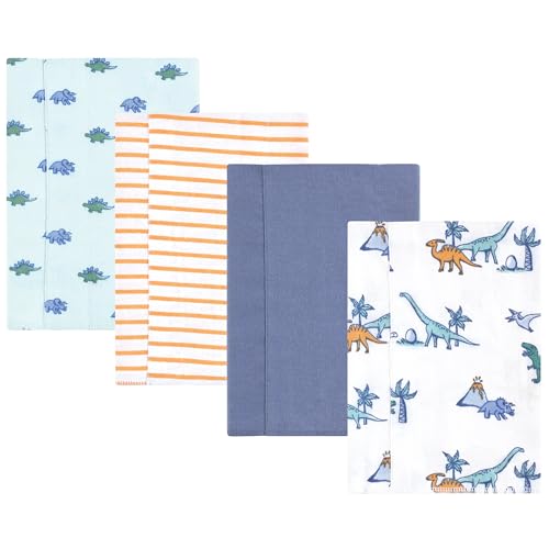 Image of Hudson Baby Unisex Baby Cotton Flannel Burp Cloths 4-Pack, Pastel Dino, One Size