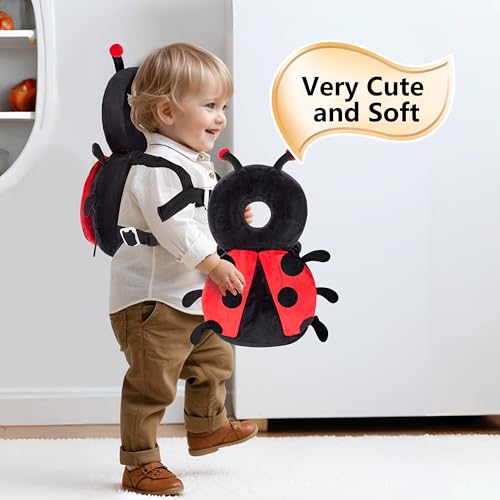 Image of Baby Head Back Protector Backpack Toddler Safety Protector Cushion Pad Soft, Adjustable and Lightweight Design for Safe Walking and Crawling Toddlers Girls and Boys(Ladybug)