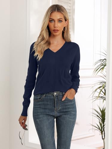 Image of Yincro Women V Neck Long Sleeve Soft Sweater Knit Casual Pullover Top