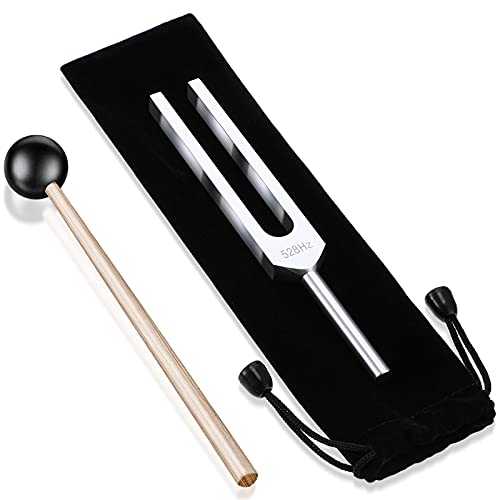 528 Hz Tuning Fork with Silicone Hammer and Cloth Cover Set 6.7 Inch Aluminum Alloy Tuning Fork, Clear Tones for DNA Repair Healing and Healing Musical Instrument