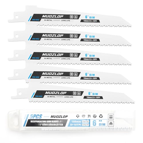 Image of 5 Pack 6 inch Reciprocating Saw Blades Set, 8+10TPI High Carbon Saw Blades, Metal Saw Blades with Organizer Case (5, 8+10TPI /6 inch)