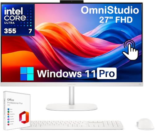 Image of HP OmniStudio 27'' FHD All-in-One Desktop Computer, 32 GB DDR5, 1 TB SSD, Intel Core Ultra 7 355, 49 NPU Tops, 27 inch FHD IPS Touchscreen, Copilot AI PC, Wi-Fi 7, Wireless KB & Mouse, Windows 11 Pro