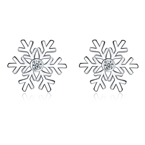 Cangall 925 Sterling Silber Weihnachten Ohrringe Damen Schneeflocke Ohrstecker 10mm Süße Knorpel Schlafen Ohrstecker für Winter Weihnachten