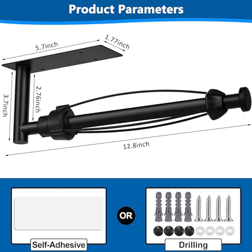 Image of Black Paper Towel Holder Under Cabinet, Single Hand Operable Wall Mount Paper Towel Roll Holder with Damping Effect, Self-Adhesive or Drilled for Kitchen Bathroom, SUS304 Stainless Steel
