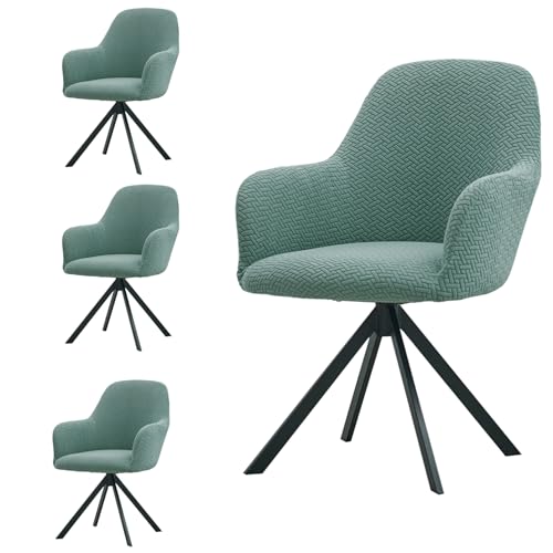 Image of HOKIPO Premium Jacquard Swivel Dining Chair Cover, Pack of 4, Green (AR-5356-GR*4)