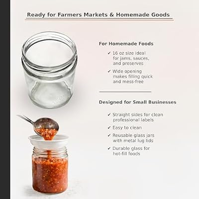 North Mountain Supply 16 oz Glass Wide Mouth Straight-Sided Jars with Black Metal Lug Lids (82-2040) Case of 12