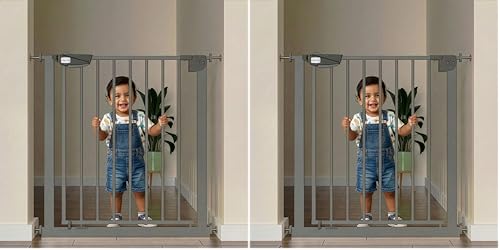 Image of Cherilo Safety gate for Kids Home | Adjustable Pressure-Mounted Gate Barrier (75-84 cm) | No Drill Toddler & Baby Safety gate for Kids & Pets with Auto Close - Grey (Pack of 2)