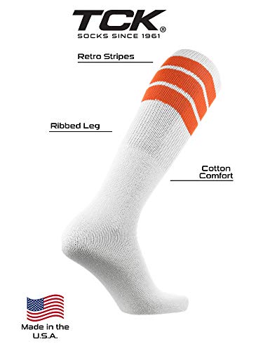 Image of TCK Retro Tube Socks with Stripes for Men & Women - 3 Stripe, 70's 80's Deadlift Socks