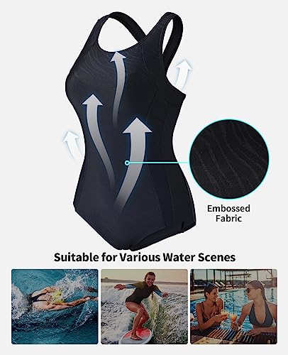 Beautyin Women'S One Piece Swimsuit Tummy Control Bathing Suit Racerback Athletic Swimming Suit Solid Black thumb #4