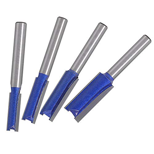 Yakamoz Industrial Grade 4Pcs 1/4" Shank Straight Dado Router Bit Set Double Flute Wood Milling Cutter Woodworking Tools, Cutting Diameter 1/4", 5/16", 3/8", 1/2" #TOP7
